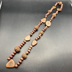 Chunky Boho Beaded Necklace Wooden Nut Seed Chocolate Brown Long 32” In Vintage
