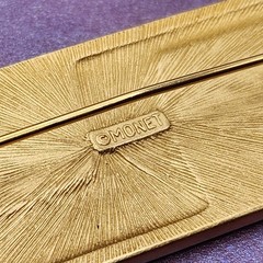 Rare Vintage MONET Burgundy Enamel Gold tone Abstract Bar Brooch