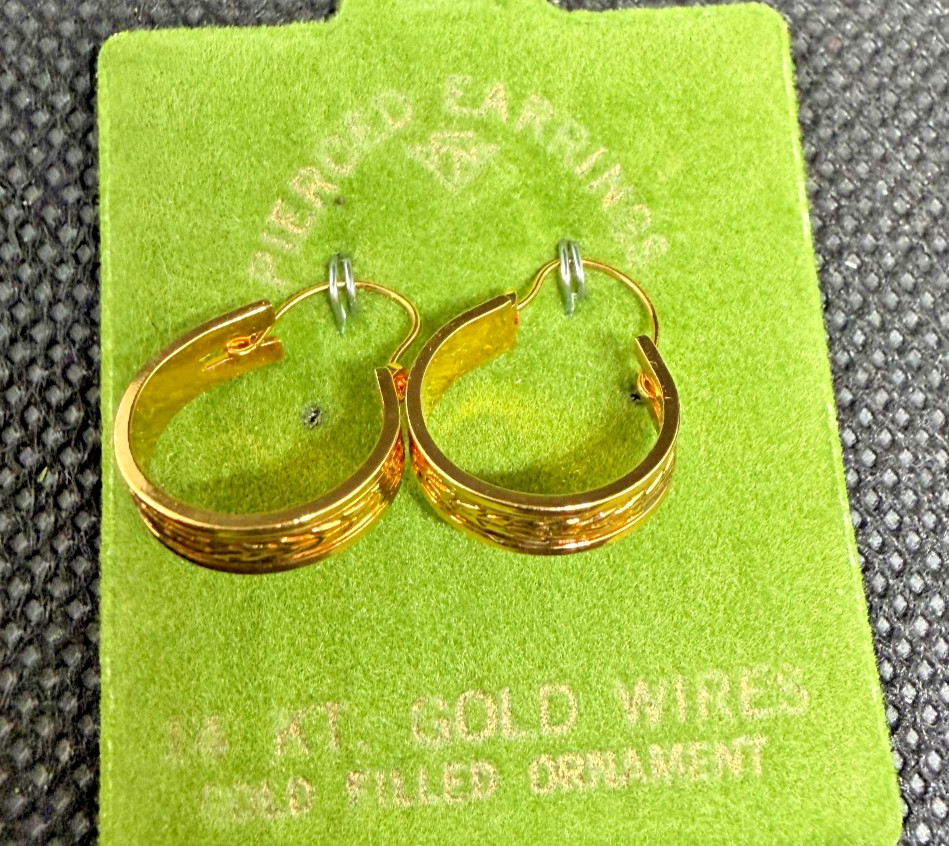 Vintage Solid 14kt Gold Earwire Gold Filled Hoop Earrings 1.34g NOS