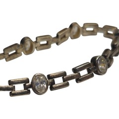 DBJ 925 Sterling Silver Bracelet 6.75in Clear Gem Stations 14.74g Vintage Retro