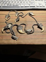 Victorian Silver Claw Fish Tribal Antique Necklace