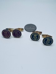 Vintage Heraldic Crest Cufflinks Lot 2 Crown Leather Mid Century