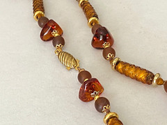 Vintage Amber Murano Glass Made in Italy Glass Bead Necklace 33″ w/ ORIGINAL TAG