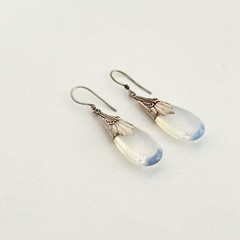 Vintage Sterling Silver Opaline Glass Dangle Earrings