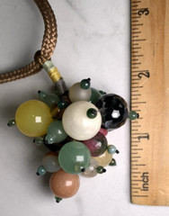 Vintage Jade Grape Necklace Cluster Beads gem stone mix On Long cord Multi Color
