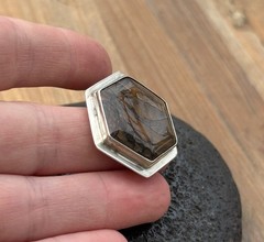 Biggs Descutes Picture Jasper Sterling Artisan Brooch Hexagon Pin