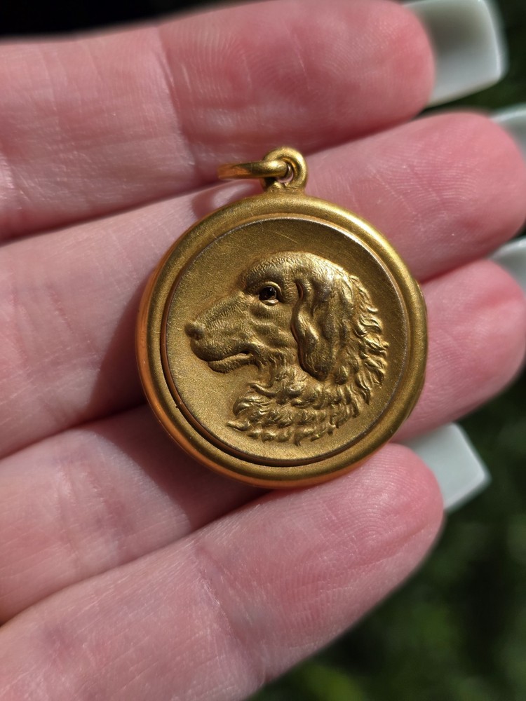 Antique 14k Gold Dog Locket, Setter Or Spaniel