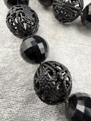 Vintage Black Glass Beaded Layered Necklace 24”