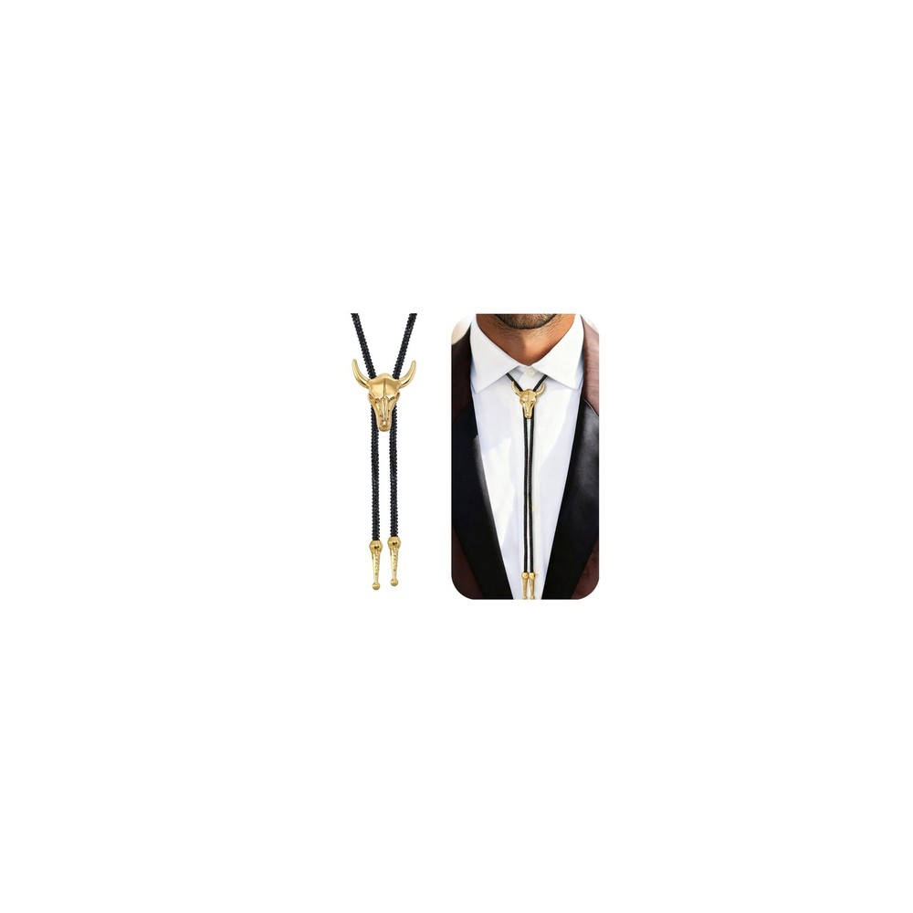 Lolias Bolo Tie For Men – Rhinestone Leather Necktie Rope Cord Bull