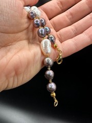 White and black mixed Edison pearl choker, 925 sterling silver gold plated