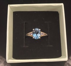 Vintage Gorgeous Sterling Silver 925 Blue Topaz Ring With 4 SM Diamonds size 8