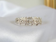 Vintage Hawaiian Sterling Silver Plumeria Eternity Band Ring Size 10