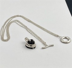 David Sigal Sterling S. Smoky Quartz Heart Leopard Print Toggle Clasp Necklace