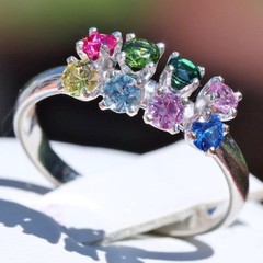 14k white gold mother’s size 8 ring 0.99ct lab created gemstones 3.0gr