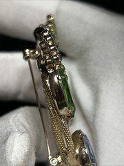 Vtg WEISS Signed Rhinestone Brooch Earrings Set Blue Green Floral Demi Parure