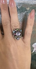 VINTAGE 1950 HOLLYCRAFT RHINESTONE ADJUSTABLE COCKTAIL RING PINK BLUE LAVENDER
