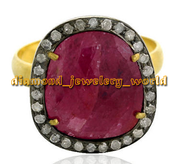 Victorian 1.07ctw Rose Cut Diamond Ruby Studded Silver Gorgeous Ring Jewelry
