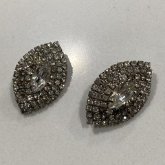 Vintage Signed HOBE Rhinestone Bib Necklace and Clip-On Earring Set