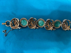 MARCEL BOUCHER TURQUOISE ART GLASS CABOCHONS & RHINESTONE BRACELET SIGNED/NUMBER
