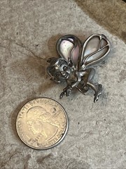 47. Vintage 925 Sterling PIXIE Fairy Elf Abalone Wings Pin 1 3/8″x 1 1/4″, 10.3g