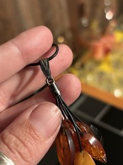 Baltic Amber Tassel Necklace 925 Sterling Silver On Leather Cord Vintage