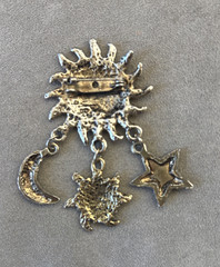 vintage silver toned celestial dangle brooch sun moon star