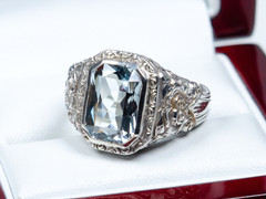 Antique Solid Silver Men’s Signet Ring Natural 5.50 ct Aquamarine Blue, 59