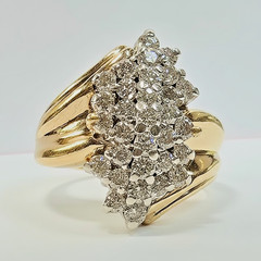 10K Gold VINTAGE Waterfall .93TCW Diamond Cluster Size 6.5 Ring 5.5 Grams