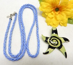 NOLAN MILLER TWISTED GLASS SEED BEAD NECKLACE WITH ART GLASS STAR PENDANT 36″