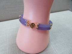 7″ HN 14k Yellow Gold Lavender Jade Double Row Bangle Bracelet