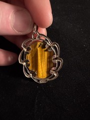 Vintage Signed JJJ Navajo Sterling Silver Tiger’s Eye Pendant (no chain)