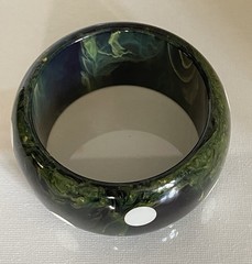 Vtg Spinach Green Marble Polka Dot Bakelite Wide Bangle Bracelet Tested 100grams