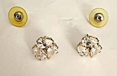 Earrings w/3 Clear Tear Drop Rhinestones On Each w Push-On Backs Gold-Tone Studs