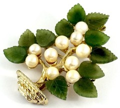 AUTHENTIC SWOBODA FLOWER BASKET JADE PEARL BROOCH PIN