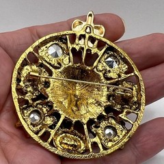 Colorful Rhinestone Lion Head Brooch Pin Gold Tone Retro Animal Jewelry