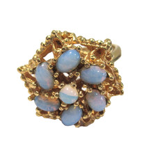 FAUX OPAL RING GOLD TONE ‘BEADED’ METAL SIZE 5.25