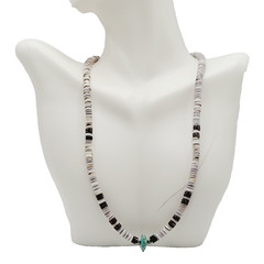 Southwestern USA Heishi Olive Shell Turquoise Stone Center Handcrafted Necklace