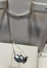 Vintage Two Tiny Hearts Pendant Necklace Neclace Link Necklace 16″L + 2″ Ex