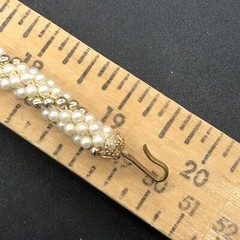 Vtg Faux Pearl Gold Woven Rope Necklace Matching Rope Hoop Earrings Screw Backs