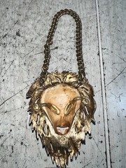 Vintage 70s LUCA RAZZA Leo LION Head NECKLACE Gold Tone STATEMENT PENDANT As Is