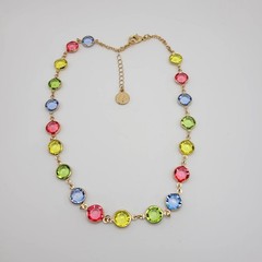 Liz Claiborne Y2K Multicolor Crystal Station Necklace Gold Tone EST 1976 Tag