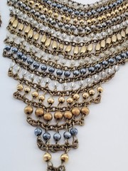 ZAR Vintage Cascading Layered Gold and Silver Tone Beads Mesh Statement Necklace