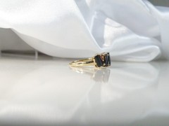 Sterling Silver 925 Gold on Art Deco Style Black Spinel Unique Ring Size 6