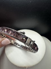 Antique 1920s Art Deco Sterling Silver & Channel Set Amethyst Bangle Bracelet