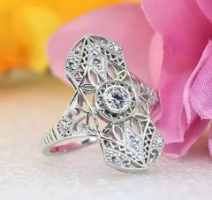 Art Deco Style Round Lab Created Diamond 14k White Gold FN Engagement Gift Ring
