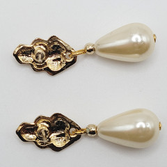Art Deco Style Faux Pearl Teardrop Gold Tone Scallop Fan Classy Mermaid Earrings