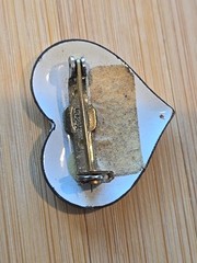 Vintage Austrian Enamel Folk Art heart Brooch White Red Gold