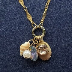 Gorgeous Vintage Sun, Sand, Sea & Sky Charms on Vtg Gold Plated Chain Necklace