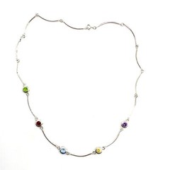 Vtg Sign 925 Sterling Silver Station Multi Stone Petite Collar Link Necklace 17