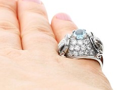 Vintage 0.95ct Aquamarine, 2.06ct Diamond and Palladium Dress Ring Size 5 3/8